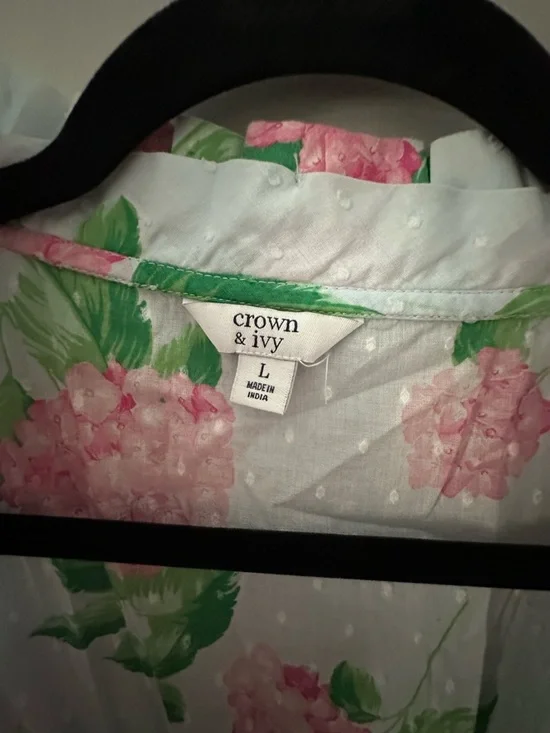 Crown and Ivy 100% cotton Light Blue Floral Midi Dress with Pink Hydrangeas - Picture 3 of 5